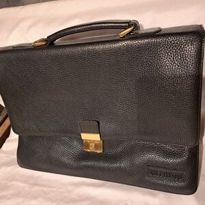 Mephisto Black Leather Briefcase with Gold Accents